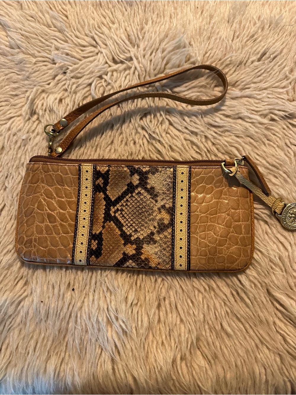 Brahmin Tan & Snake-Print Wristlet Clutch